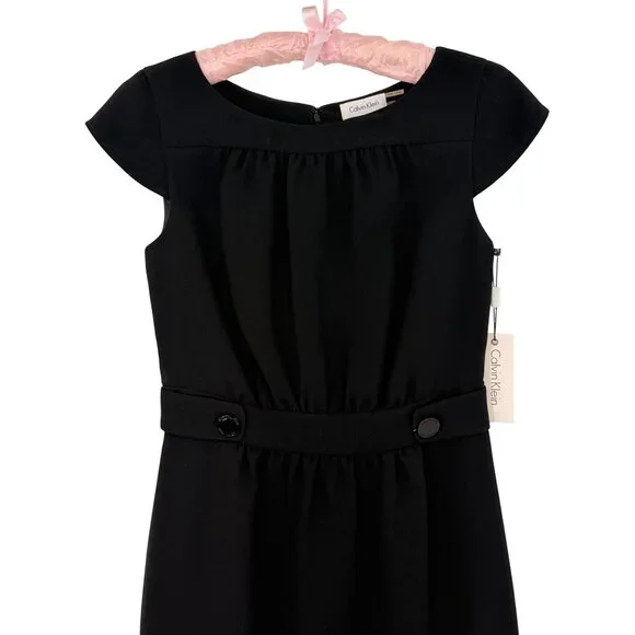 NWT Calvin Klein Black Cap Sleeve Sheath Dress | Quiet Luxury Business Corpcore - Picture 3 of 15